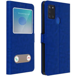 Housse - Samsung - Galaxy A21s - Étui Intégral - Double Fenêtre - Support Vidéo - Bleu