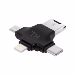 Lecteur Carte Micro-SD 4 en 1 - Compact - Noir - USB-C - Lightning - Micro-USB