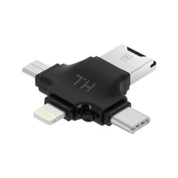 Lecteur Carte Micro-SD 4 en 1 - Compact - Noir - USB-C - Lightning - Micro-USB