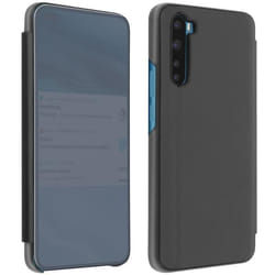 Housse - AVIZAR - OnePlus Nord - Étui Clapet Translucide - Design Miroir - Support Vidéo Noir