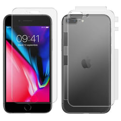 Film de protection AVIZAR pour iPhone 7 Plus / 8 Plus - Avant et arrière - Transparent Blanc - Antibactérien