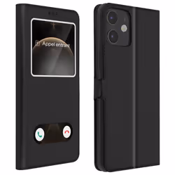 Housse pour Apple iPhone 12 Mini - AVIZAR - Étui Intégral Double Fenêtre Support Vidéo - Noir