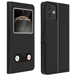 Housse pour Apple iPhone 12 Mini - AVIZAR - Étui Intégral Double Fenêtre Support Vidéo - Noir