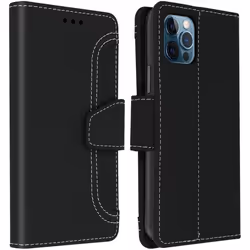 Housse iPhone 12/12 Pro AVIZAR - Étui Folio Portefeuille Fonction Support noir