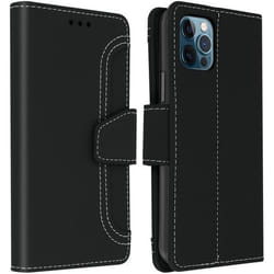 Housse iPhone 12/12 Pro AVIZAR - Étui Folio Portefeuille Fonction Support noir