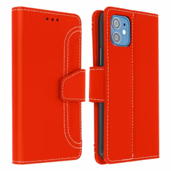 Housse iPhone 12 Mini - AVIZAR - Étui Folio Portefeuille Rouge - Éco-cuir - Fonction Support - Coque Souple
