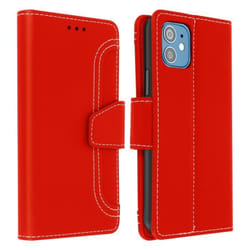 Housse iPhone 12 Mini - AVIZAR - Étui Folio Portefeuille Rouge - Éco-cuir - Fonction Support - Coque Souple