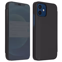 Housse iPhone 12 Mini - Design Miroir - Noir - Clapet Translucide - Support Vidéo - Protection Intégrale