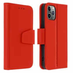 Housse iPhone 11 Pro Max - Apple - Cuir Premium - Rouge - Support Vidéo - Porte-Cartes