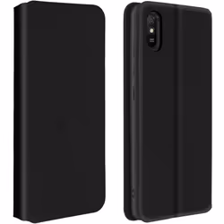 Housse - AVIZAR - Xiaomi Redmi 9A - Éco-cuir noir - Étui folio portefeuille - Fonction support