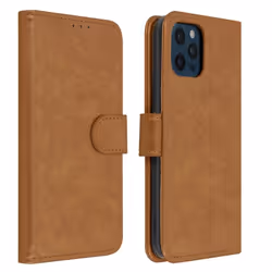 Étui de protection AVIZAR pour Apple iPhone 12 Pro Max - Porte-carte fonction support - Cuir marron lisse