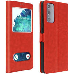 Housse - Samsung - S20 FE - Étui Intégral - Double Fenêtre - Support Vidéo - Rouge