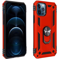 Coque pour téléphone - AVIZAR - Apple iPhone 12 / 12 Pro - Antichoc bi-matière - Bague Support Vidéo - Rouge