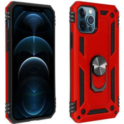 Coque pour téléphone - AVIZAR - Apple iPhone 12 / 12 Pro - Antichoc bi-matière - Bague Support Vidéo - Rouge