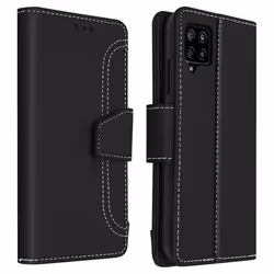Housse pour Samsung Galaxy A42 5G - AVIZAR - Étui Folio Portefeuille Fonction Support noir