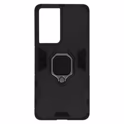 Coque pour Samsung Galaxy S21 Ultra - Antichoc - Bague Métallique - Support Vidéo - Noir - Rigide