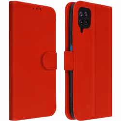 Étui pour Samsung Galaxy A12 - AVIZAR - Folio Rouge - Protection avec Porte-carte - Fonction Support Vidéo