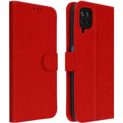 Étui pour Samsung Galaxy A12 - AVIZAR - Folio Rouge - Protection avec Porte-carte - Fonction Support Vidéo