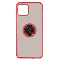 Coque iPhone 12 / 12 Pro - Bi-matière - Rouge - Bague Métallique - Support Vidéo - Antichoc