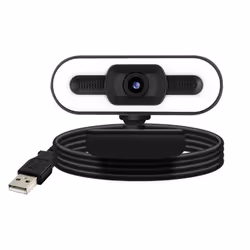 Webcam USB - Noir - 1080P HD - Éclairage LED - Microphone intégré - Angle ajustable