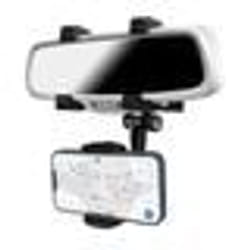 Support Voiture - Noir - Fixation Rétroviseur - Rotatif 360° - Ajustable - Compatible Smartphones