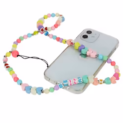 Bijou de Téléphone Bracelet Perles et Coeurs 65cm Collection Smile Multicolore Noir