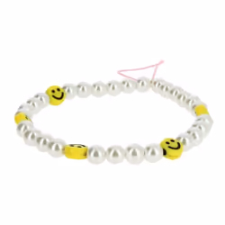 Bijou de Téléphone Bracelet à Perles et Smiley jaunes Collection Smile Blanc