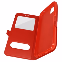Housse AVIZAR pour Samsung Galaxy A22 5G - Rouge - Double Fenêtre Support Vidéo