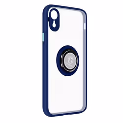 Coque de protection - AVIZAR - iPhone XR - Bague de maintien - Finition métallique - Bleu nuit