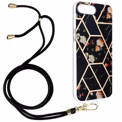 Coque de protection - AVIZAR - iPhone 8 Plus et 7 Plus - Silicone Gel noir - Motif géométrique - Cordon amovible