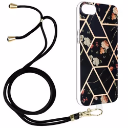 Coque de protection - AVIZAR - iPhone 7 8 et SE 2020 - Motif géométrique - Silicone Gel noir - Cordon amovible