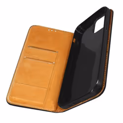 Étui iPhone 12/12 Pro - Cuir Véritable - Support Vidéo - Rangement Carte - Noir