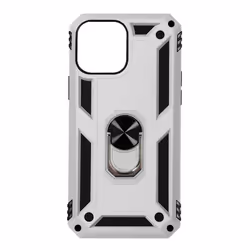 Coque iPhone 13 Mini - AVIZAR - Antichoc Hybride - Bague Support Vidéo - Gris Argent - Mixte