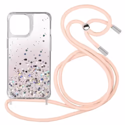 Coque pour iPhone 11 AVIZAR - Dos pailleté dégradé rose - Lanière amovible en nylon tressée