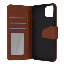 Housse iPhone 13 en cuir premium AVIZAR - Porte-carte fonction support vidéo - Marron