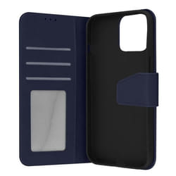 Housse iPhone 13 Pro en cuir premium AVIZAR - Porte-carte et fonction support vidéo - Bleu nuit