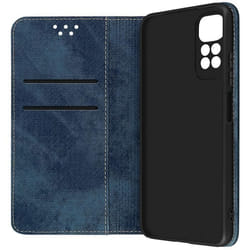 Étui AVIZAR pour Xiaomi Redmi Note 11 et Note 11s - Tissu Denim - Porte-carte et Support Vidéo - Bleu
