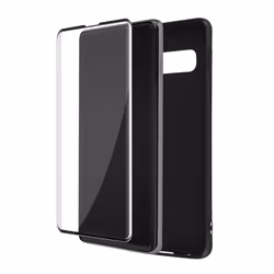 Coque Samsung Galaxy S10 Plus Souple Noir et Verre Trempé 9H Contour Noir