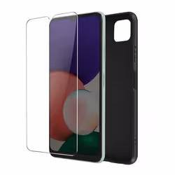 Coque Samsung Galaxy A22 5G Souple Noir et Verre Trempé 9H Transparent