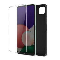Coque Samsung Galaxy A22 5G Souple Noir et Verre Trempé 9H Transparent