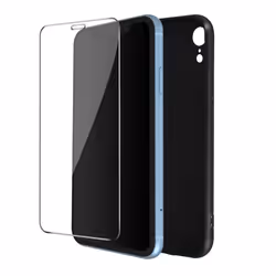 Coque iPhone XR - MARQUE - Souple - Silicone Gel - Verre Trempé 9H - Noir