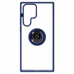 Coque - Samsung - Galaxy S22 Ultra - Bi-matière - Bague Métallique - Support Vidéo Bleu