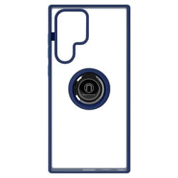 Coque - Samsung - Galaxy S22 Ultra - Bi-matière - Bague Métallique - Support Vidéo Bleu
