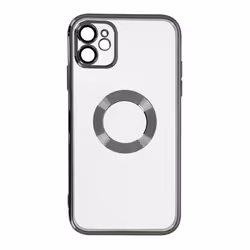 Coque iPhone 11 Silicone Bloc Caméra Couvert Transparent Contour Noir Chromé