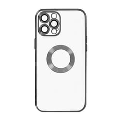 Coque de téléphone - MARQUE - iPhone 12 Pro - Souple - Transparent - Contour Noir Chromé
