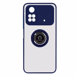 Coque - Xiaomi - Poco M4 Pro - Bi-matière - Bague Métallique - Support Vidéo Bleu