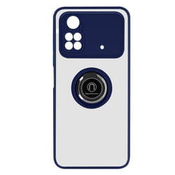 Coque - Xiaomi - Poco M4 Pro - Bi-matière - Bague Métallique - Support Vidéo Bleu