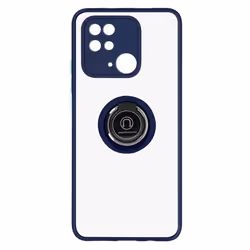 Coque de protection AVIZAR pour Xiaomi Redmi 10C - Bi-matière - Bague Métallique - Support Vidéo - Bleu