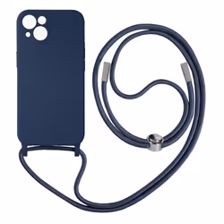 Coque avec corde pour smartphone - Apple - iPhone 13 Mini - Semi-rigide - Lanière nylon 80cm - Bleu