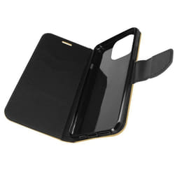 Étui iPhone 14 Pro Portefeuille Porte carte Support Vidéo Bicolore or et noir